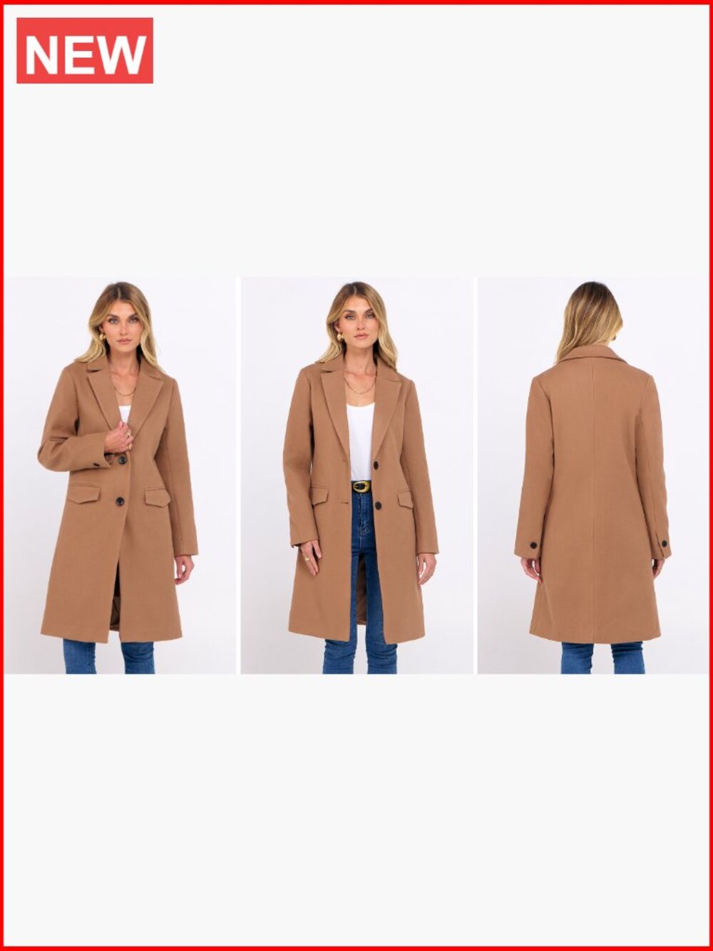 Womens Peacoat Notched Lapel Single-Breasted Trench Coats Loose Casual Long - Picture 7 of 7
